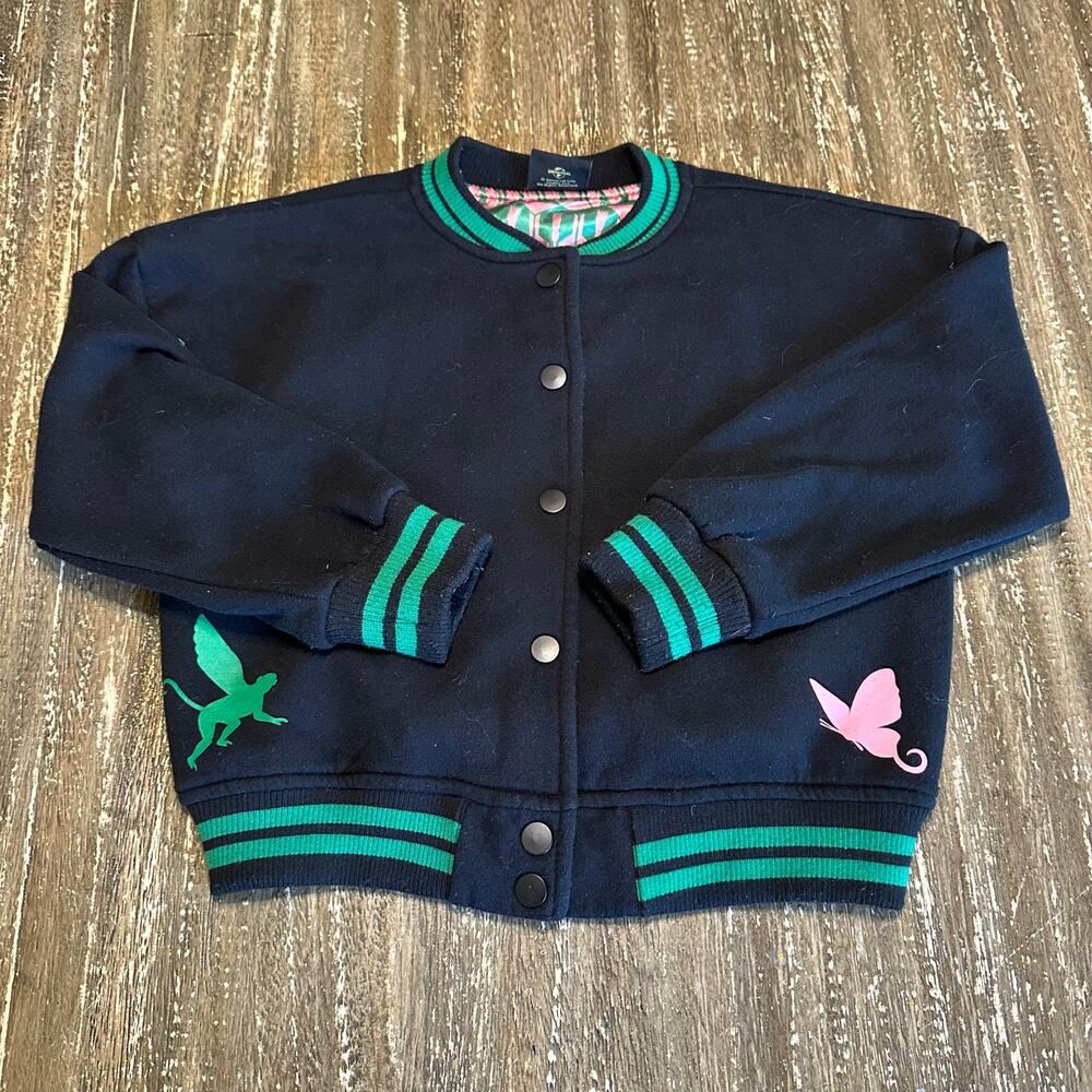 Wicked Paul Tazewell Varsity Bomber Jacket Black Green Pink Girls Size S (6/7)